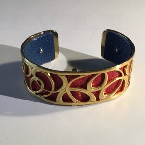 Brighton Brighton 1 inch Wide Cristo Cuff red and gold leather/ metal